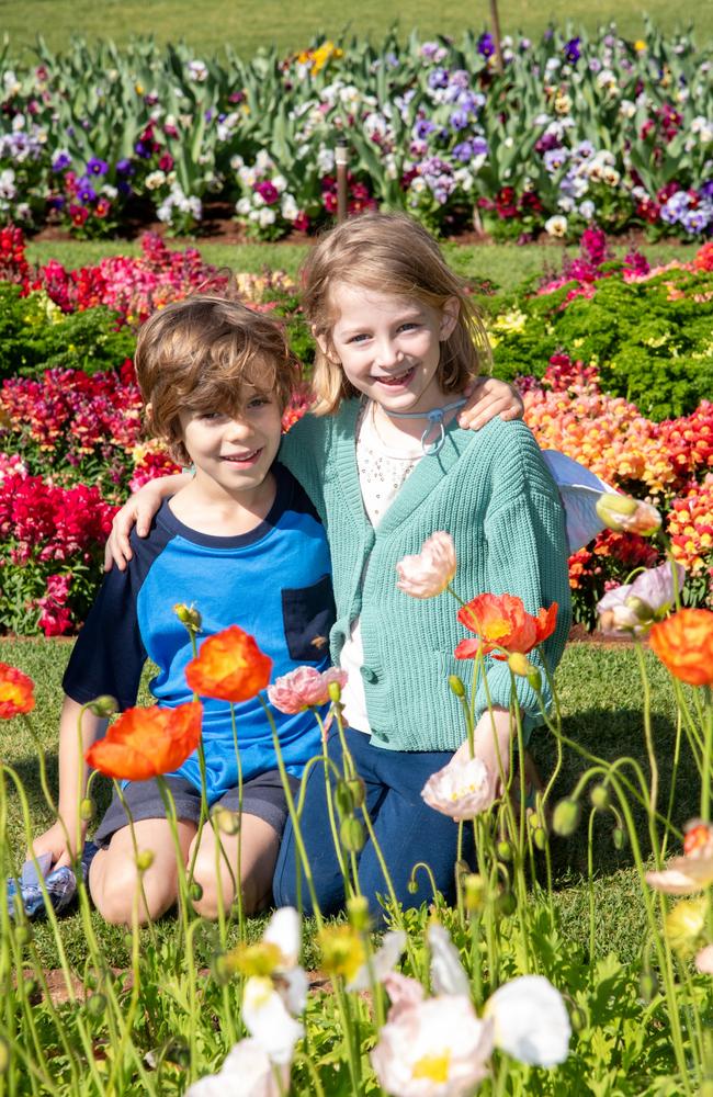 Ollie Desribes (left) and Everly Schulz in Queens Park. Carnival of FlowersSaturday September 16, 2023