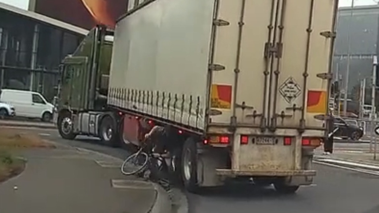 He appeared to be clipped by the trailer wheels. Picture: Dash Cam Owners Australia