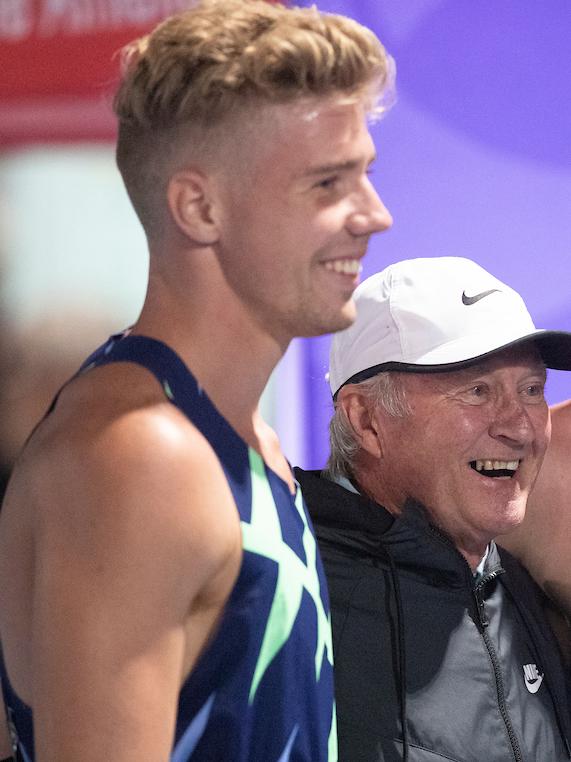 Dream come true for UQ Sport athlete coach Eric Brown, with Ashley Moloney.