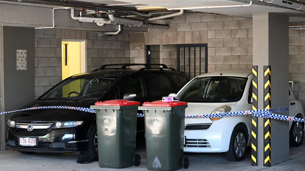 Ms Glover’s body was found behind a concrete wall in the carpark of the Alderley unit complex. Picture: NCA NewsWire / Dan Peled