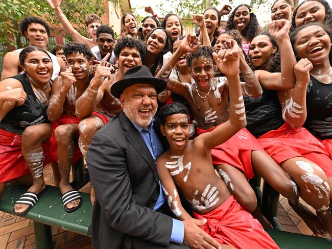 03/06/2022 : Noel Pearson enjoys time with indigenous students, shortly before delivering a talk about Mabo, at his old school, St Peters Lutheran College in Indooroopilly, Brisbane. Lyndon Mechielsen/The Australian