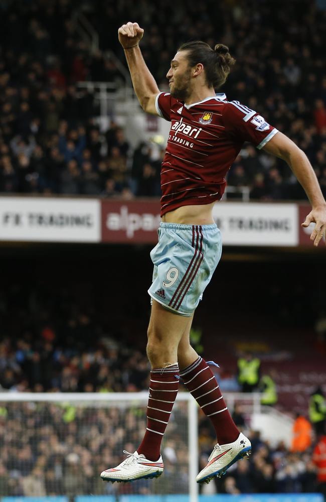 West Ham's Andy Carroll celebrates his second goal.