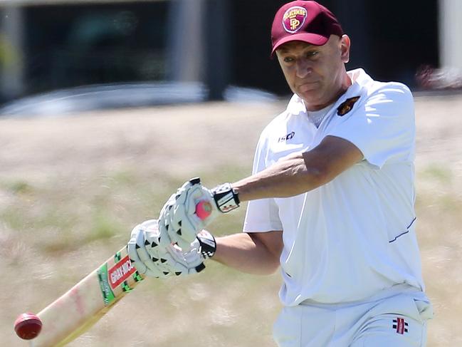 Crack: Delacombe Park’s Nick Christides hit his first ball of the season for six on Saturday. Picture Yuri Kouzmin