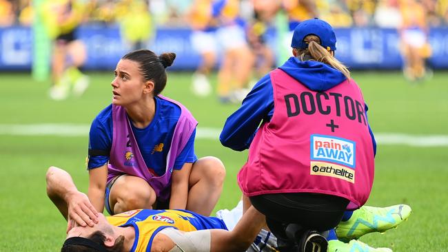 Jai Culley was the latest Eagle to go down with injury. Picture: Quinn Rooney/Getty Images