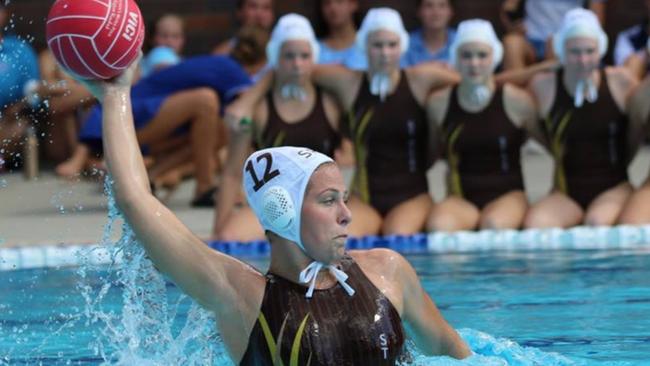 St Rita's College water polo player Amelia Watt prepares to shoot.