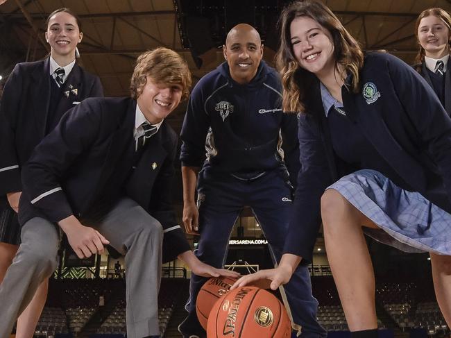 Wednesday 19 October 2022Basketball SACE program.Freddy Hawkes (L) front PultLara Somfai (R) front Modbury Carlos toro Modbury Charlotte Jarmer PulteneyCJ Bruton (coach)Lily Daniels Pulteney Thomas Schulze pultPic Roy VanDerVegt