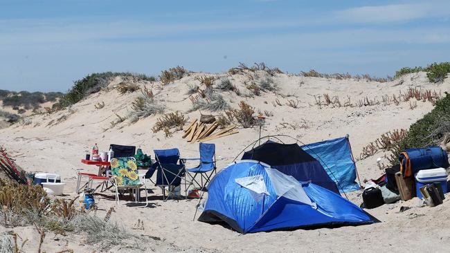 The camp belonging to the women who were allegedly kidnapped and assaulted near Tea Tree Crossing in the Coorong National Park. Picture: Calum Robertson