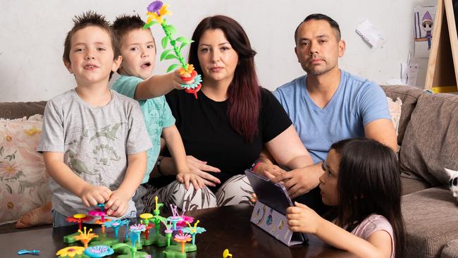 Leo, Max, Ellen, Charles and Emily Mitchell. Max, has had to wait nearly 15 months for an assessment at the Women’s and Children’s Hospital Child Development Unit. Picture: Tim Joy