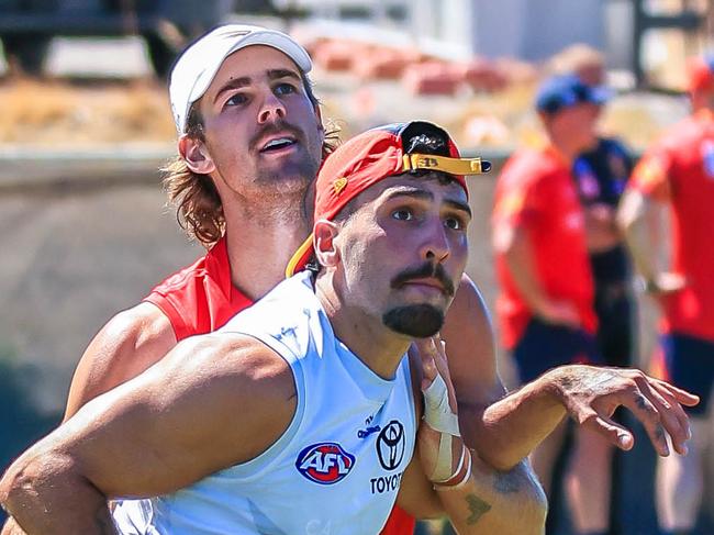 Izak Rankine and James Peatling at Crows training. Picture: AFC