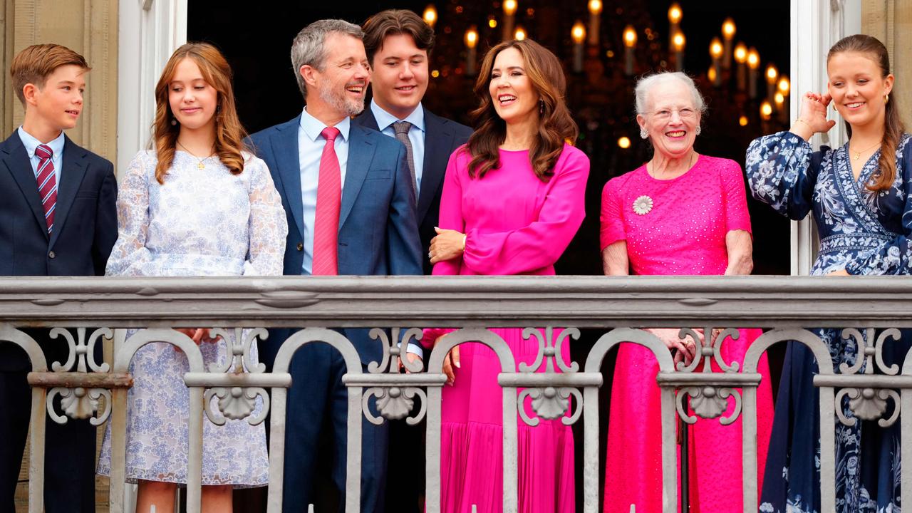 Prince Vincent, Princess Josephine, King Frederik, Crown Prince Christian, Queen Mary, Queen Margrethe and Princess Isabella. Picture: Ida Marie Odgaard/Ritzau Scanpix/AFP