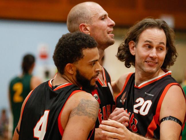 Current Eagles captain David Oates (centre) celebrates Eagles’ win over Razzle in the 2019 Challenge Grand Final. Oates has been delighted with his team’s form over the past month. Picture: Glenn Campbell