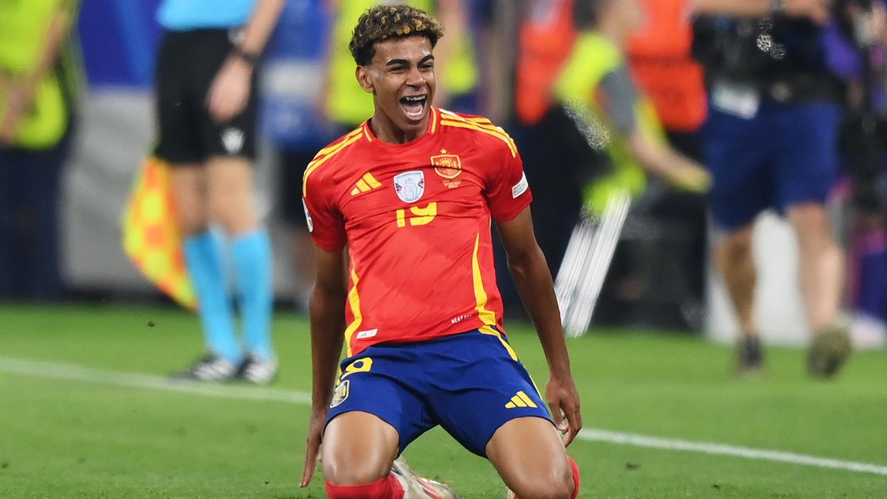 Lamine Yamal of Spain celebrates scoring his team's first goal. Photo by Justin Setterfield/Getty Images.