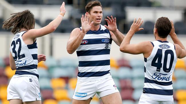 Tom Hawkins missed last year’s preliminary final through suspension – and he’s playing like a man with a point to prove. Picture: Jono Searle/AFL Photos/via Getty Images