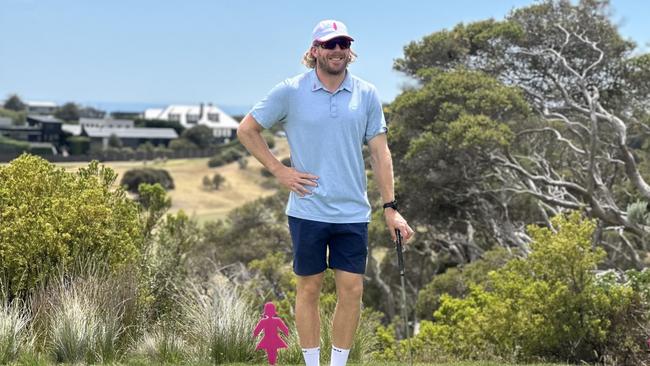 Geelong midfielder Cam Guthrie was among a bunker of past and present AFL players that teed off at the Peninsula Sotheby’s Portsea Celebrity Pro-Am on Saturday. Photo: Supplied.