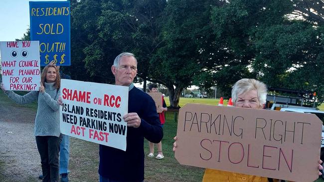 Bay island residents are angry over the lack of carparking at the Redland Bay ferry terminal and blame the council for failing to build a promised multistorey carpark. Pictures: Contributed