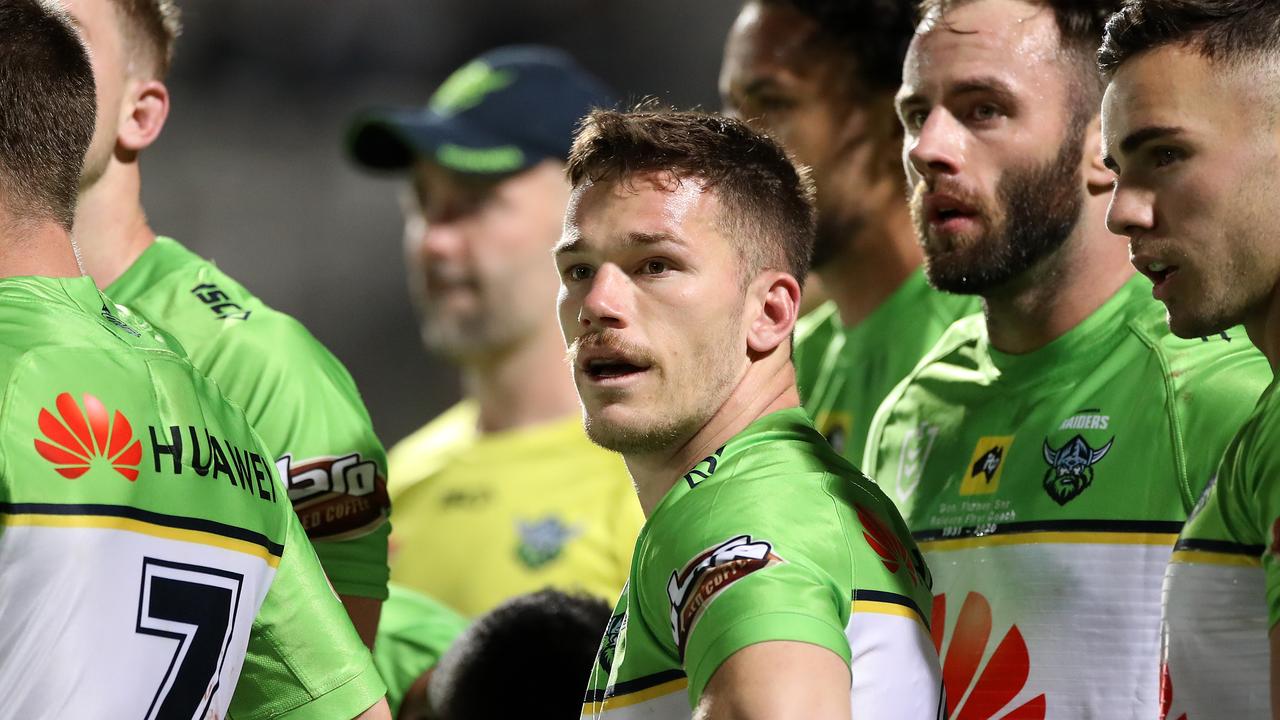SYDNEY, AUSTRALIA - SEPTEMBER 26: Tom Starling of the Raiders looks on after a Sharks try during the round 20 NRL match between the Cronulla Sharks and the Canberra Raiders at Netstrata Jubilee Stadium on September 26, 2020 in Sydney, Australia. (Photo by Mark Kolbe/Getty Images)