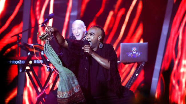 Michael Ross and Zaachariaha Fielding of Electric Fields performed 2000 and Whatever second tonight. The most unique act of Australia Decides. Picture: Getty 