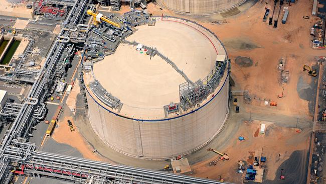 The larger of the cryogenic storage tanks at Inpex's Ichthys LNG Project at Bladin Point. Picture: Michael Franchi