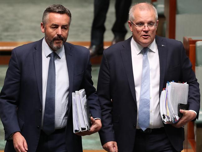 Veterans Affairs Minister Darren Chester with PM Scott Morrison. Picture: Kym Smith