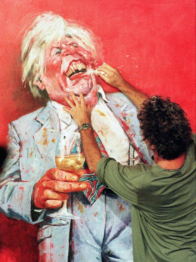 Bill Leak and his entry for the Arichibald Prize featuring Barry Humphries.