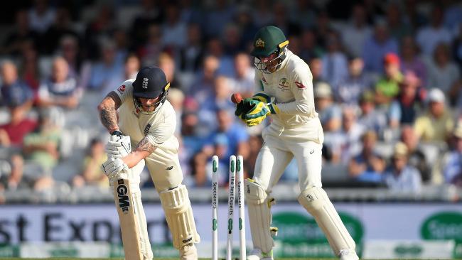 Ben Stokes is bowled by Nathan Lyon. 