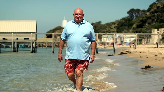 Lindsay Fox near his Portsea beach house. Picture: Stuart McEvoy.