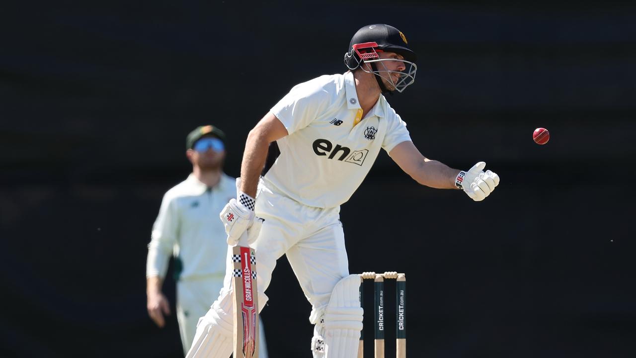 PERTH, AUSTRALIA - OCTOBER 21: Mitch Marsh of Western Australia tosses the ball back to Caleb Jewell of Tasmania during the Sheffield Shield match between Western Australia and Tasmania at the WACA Ground, on October 21, 2024, in Perth, Australia. (Photo by Paul Kane/Getty Images)