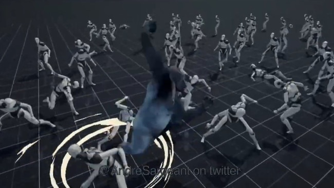 A simulation of ‘100 men v 1 gorilla’ has gone viral.