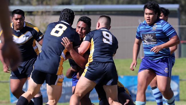 Patrician Brothers storm up the centre of the field. Picture: Richard Dobson