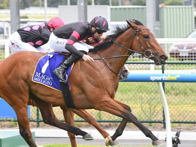 Yes Lulu ridden by Declan Bates wins the Magic Millions VIC 3YO & 4YO Classic at Caulfield Heath Racecourse on December 14, 2024 in Caulfield, Australia. (Photo by Brett Holburt/Racing Photos via Getty Images)