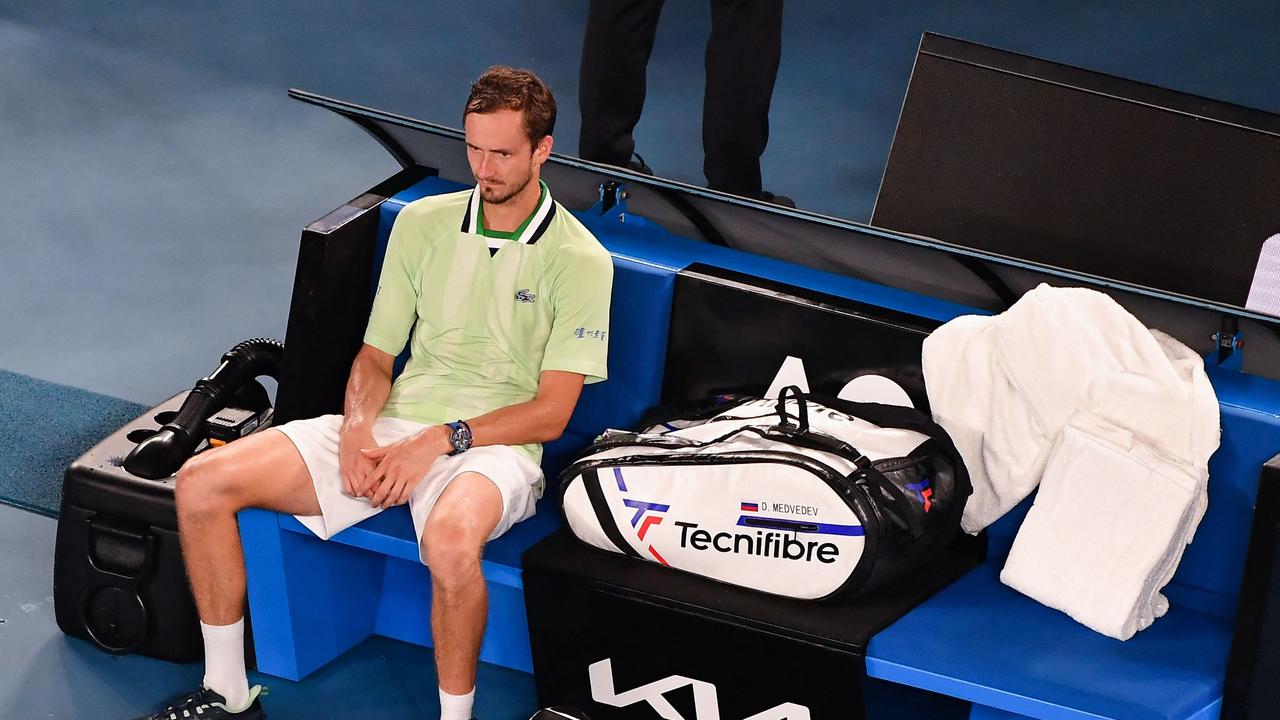 Daniil Medvedev reacts after losing to Spain's Rafael Nadal. Picture: AFP