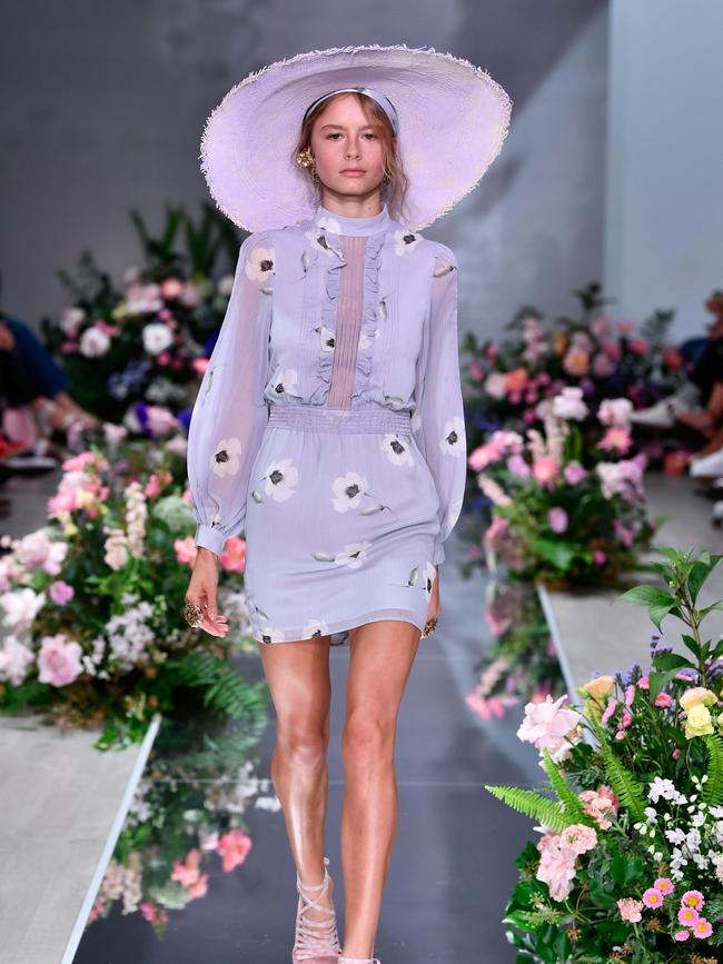 A model walks the runway during the We Are Kindred show at Mercedes-Benz Fashion Week Resort 19 Collections. Picture: Stefan Gosatti/Getty Images