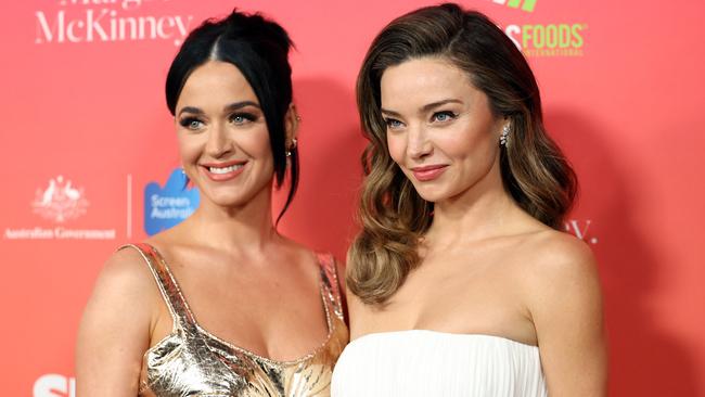 US singer Katy Perry and Aussie supermodel Miranda Kerr on the red carpet of the G’Day USA Gala. Picture: Monica Schipper/Getty Images