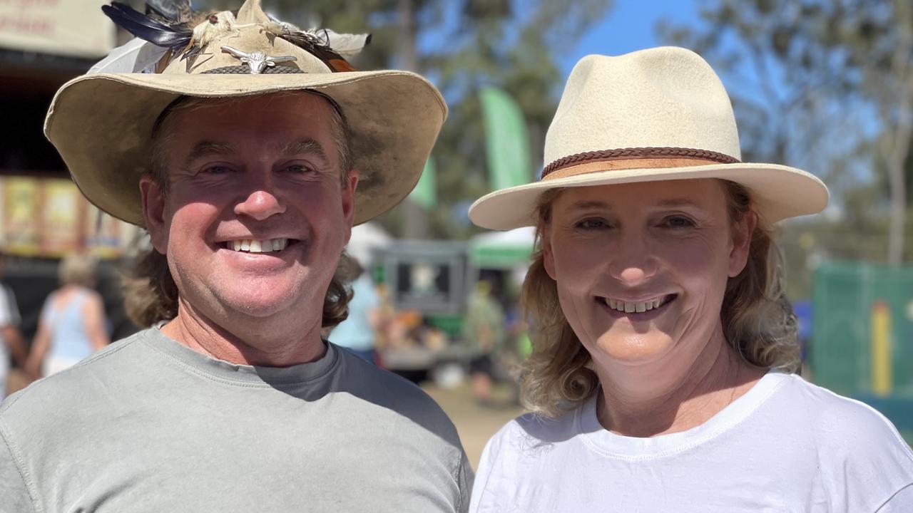 John and Carin Delboux, from the Gold Coast, enjoy day one of the 2024 Gympie Muster, at the Amamoor State Forest on August 22, 2024.