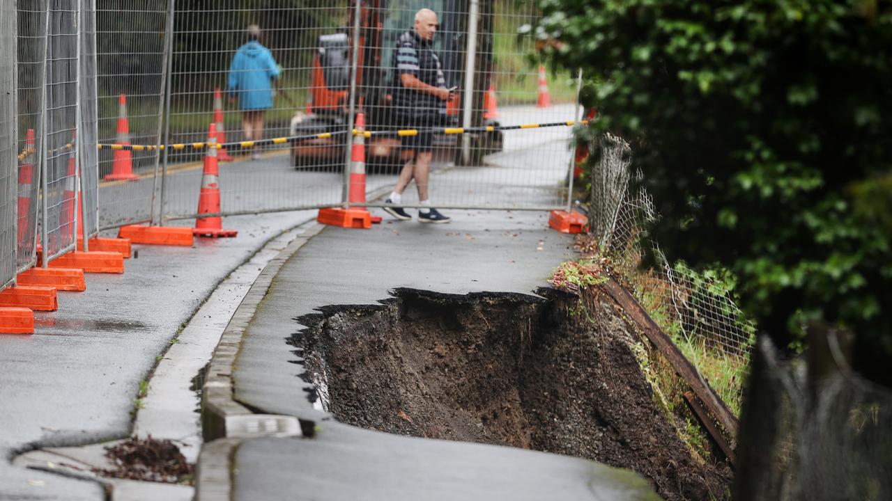 A slip on Scenic Drive in Titirangi has affected water pipes cutting off water to many homes in the area in Auckland, New Zealand. Picture: Getty Images