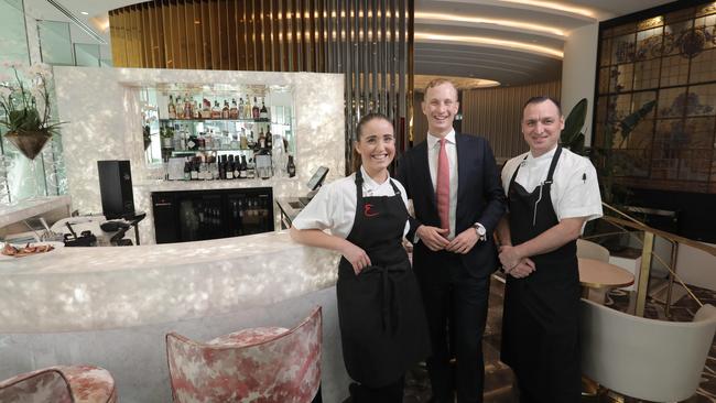 Alex Liddle, Charles Martin and Chris Norman at the new Signature restaurant at Emporium Hotel, South Brisbane. Picture: Mark Cranitch