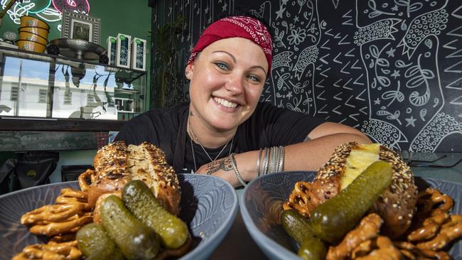 Alesha Peckels at the new Bury Me Standing Bagels shop in Cairns. Picture: Brian Cassey