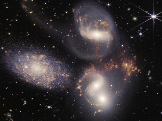 Five galaxies known as Stepha's Quintet. Picture: James Webb Space Telescope/NASA