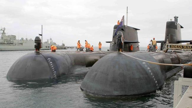 HMAS Dechaineux, left, and HMAS Waller, right, alongside Fleet Base West at HMAS Stirling in Western Australia. Picture: SUPPLIED