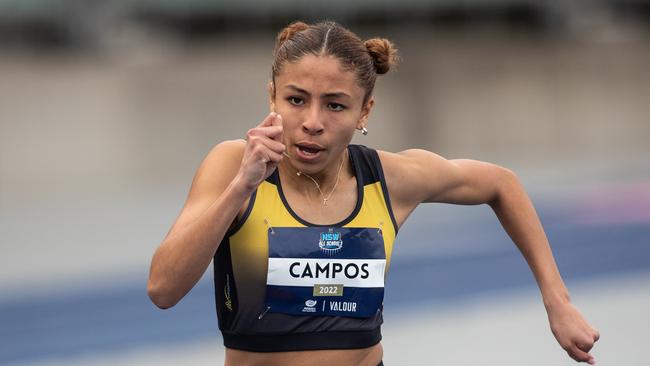 Georgia Campos from Westfield Sports High School winning the girls 200m 16 years final.