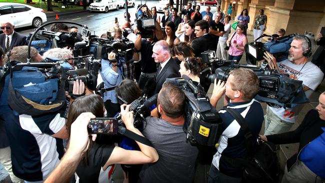 Keogh is surrounded by reporters and cameras after the Court of Criminal Appeal found he’d suffered a miscarriage of justice and he was released from prison after 21 years. Photo: Mike Burton