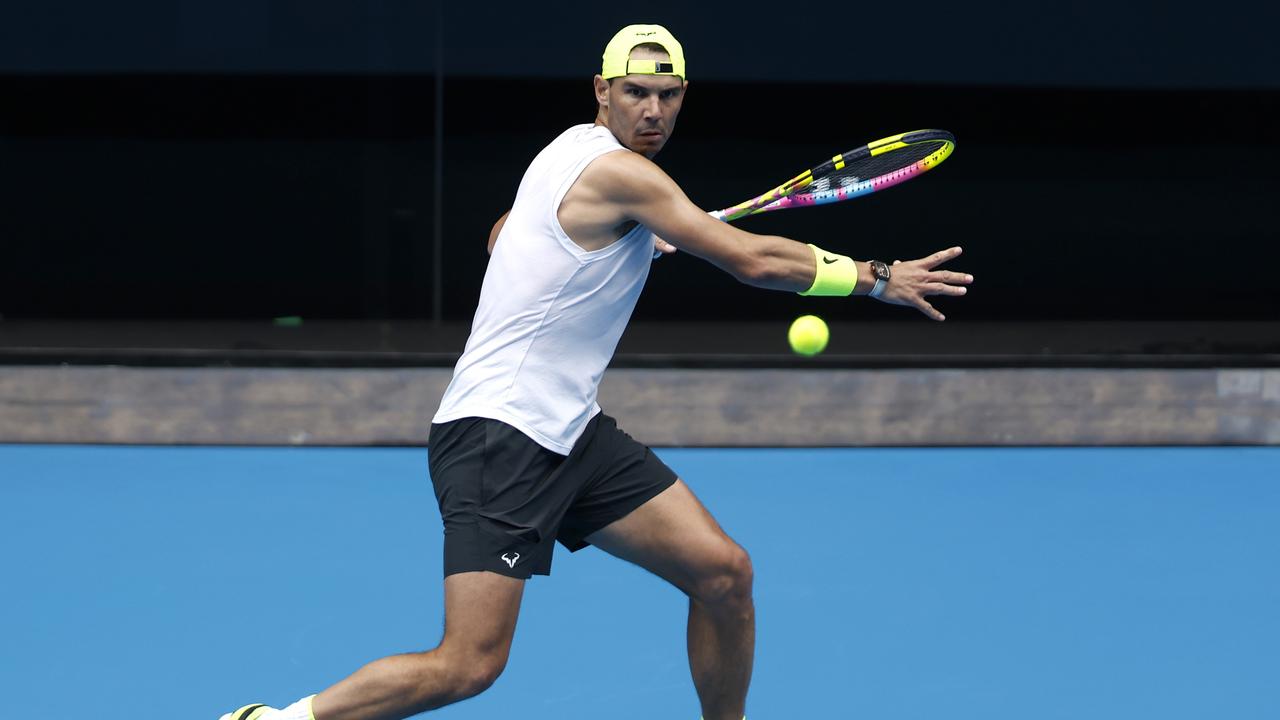 Rafael Nadal competes in a practice in Melbourne, Australia. (Photo by Darrian Traynor/Getty Images)