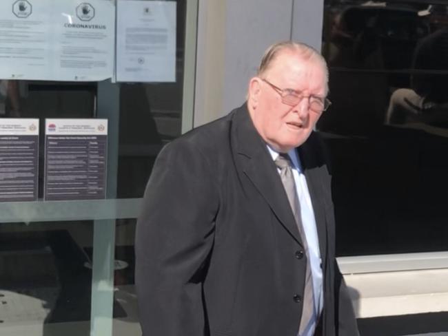 Former Gosford Mayor Laurie Maher leaves Penrith Local Court, charged with historic child sex abuse. Picture: Kate Lockley