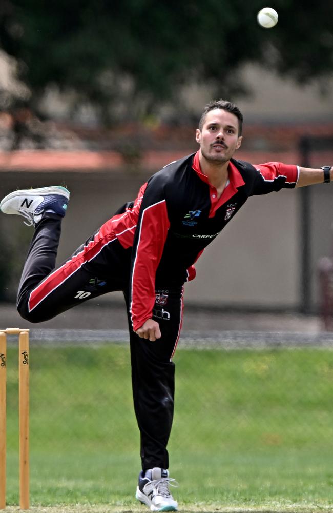 Will Russell bowling for South Caulfield. Picture: Andy Brownbill