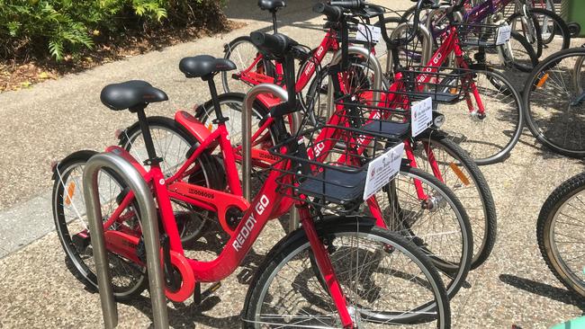 Reddy Go share bikes parked outside the Southport Library. Picture: Lea Emery