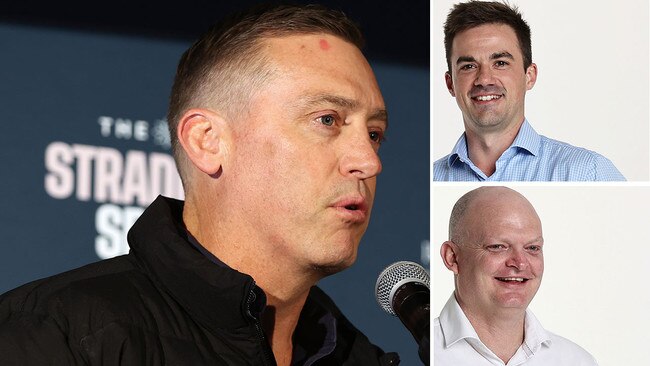 Racenet's Ben Dorries (bottom right) thinks trainer Tony Gollan (left) can win the Stradbroke with Antino, while Trenton Akers (top right) is keen on the chances of a roughie in Ciaron Maher's Semana.