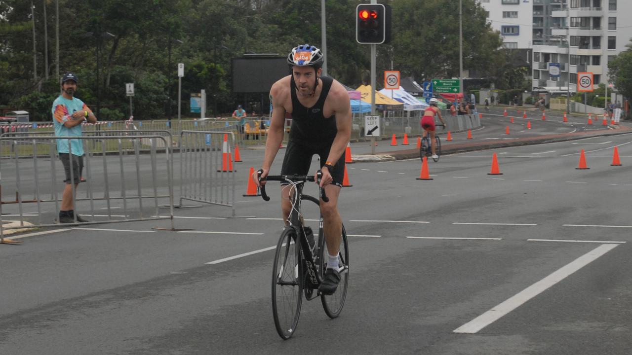 Action from the sprint event at the 2023 Mooloolaba Triathlon.