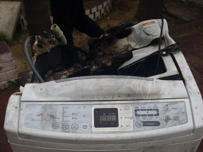 The Samsung washing machine which sparked a house fire in Parmelia, Perth. Picture: Supplied