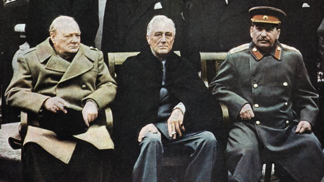 Winston Churchill, left, Franklin D. Roosevelt and Joseph Stalin at Yalta in 1945. Stalin realised that the genocide convention could serve as an ‘invaluable propaganda weapon’. Picture: Getty Images