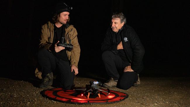 Dr Ryan Witt and Daryn McKenny doing a thermal drone survey at Sugarloaf State Conservation Area. Picture: Supplied